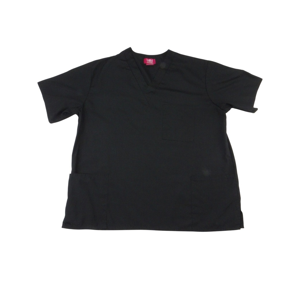 M&M Scrubs Classic‎ Comfort Black V-Neck Short Sleeve Scrub Top Medium 3399
